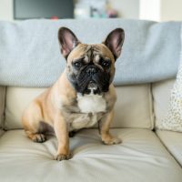 French bulldog sitting on couch