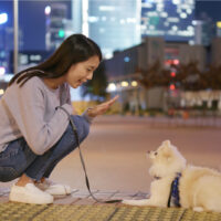 a woman trains her dog