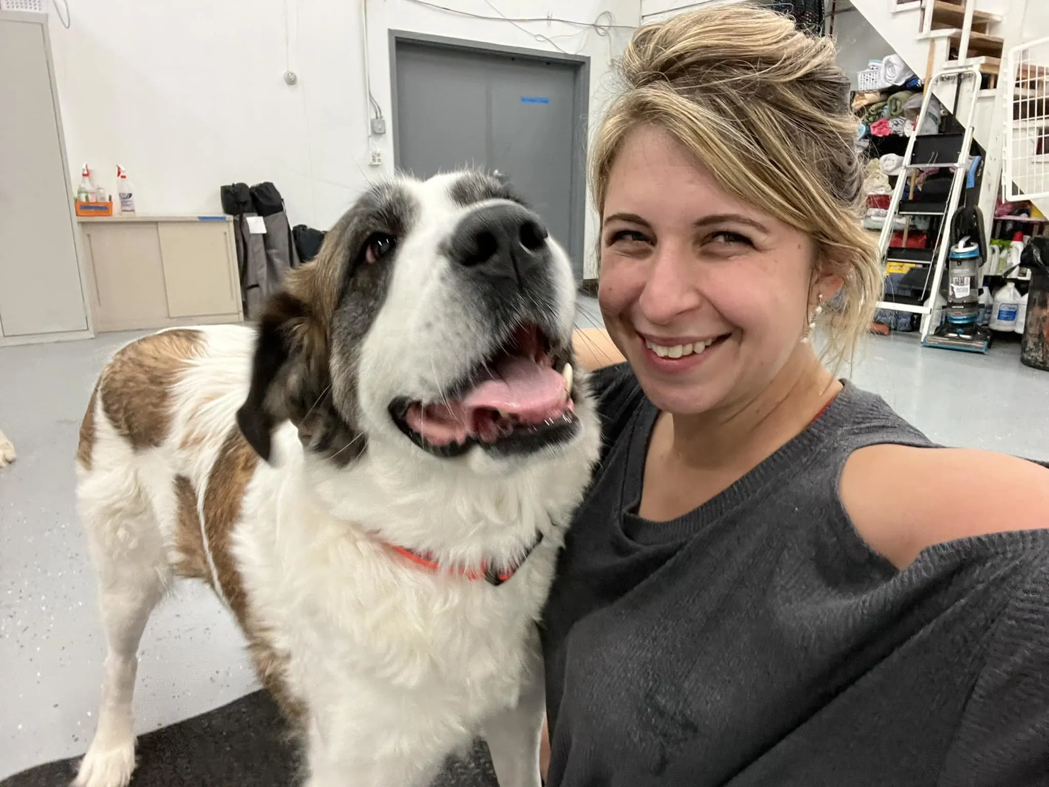 photo of a woman with dog named petunia