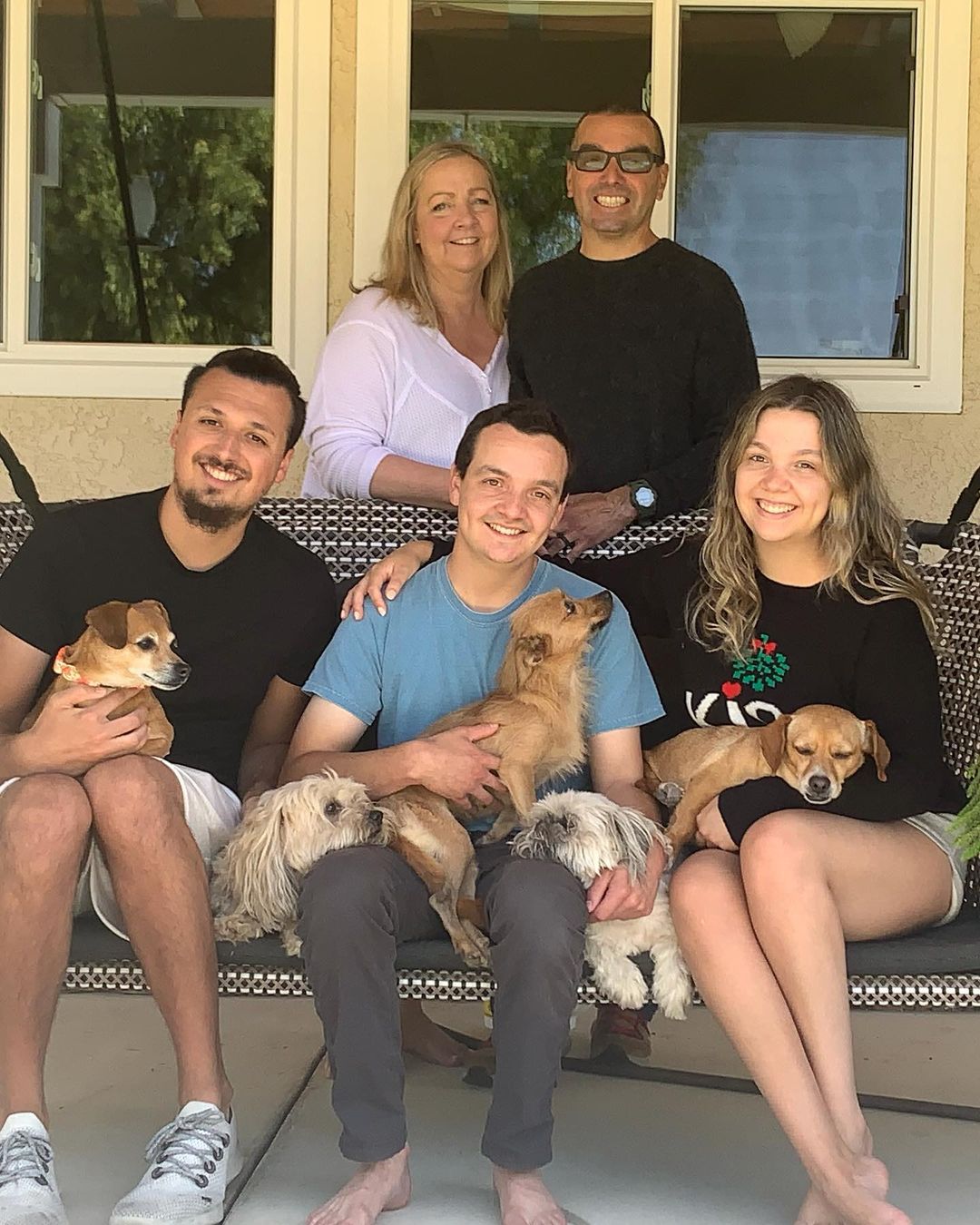 family photo with dogs