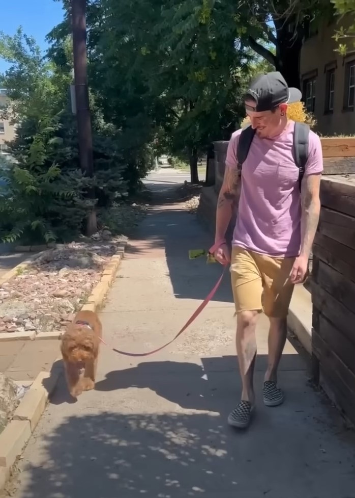 man walking the dog