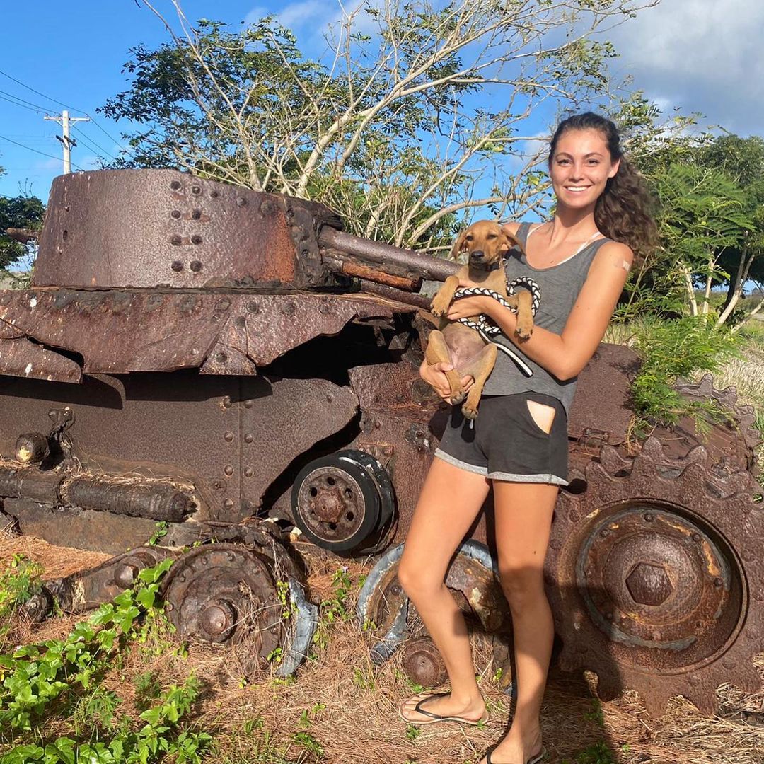 Woman dog and tank