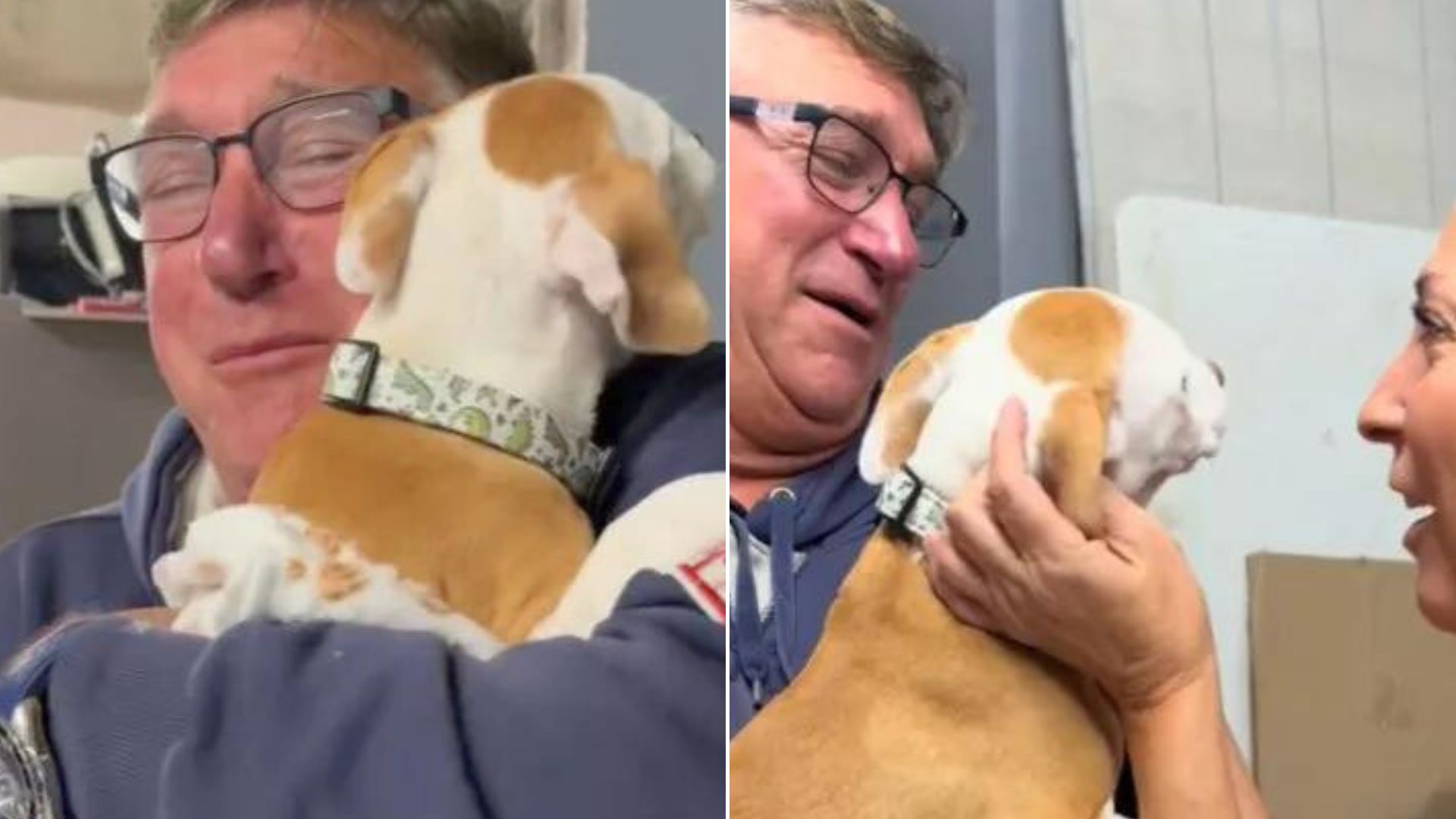 man hugging a puppy