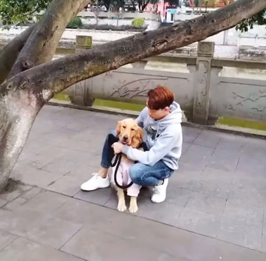 man and a dog outdoors