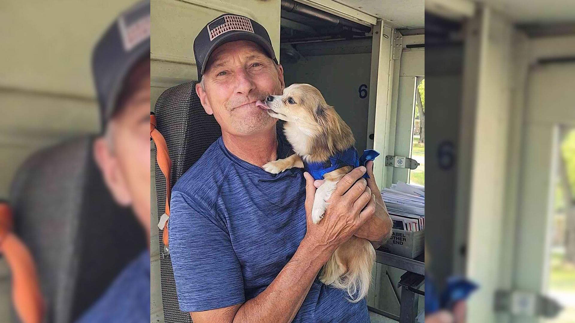 mailman holding a chihuahua