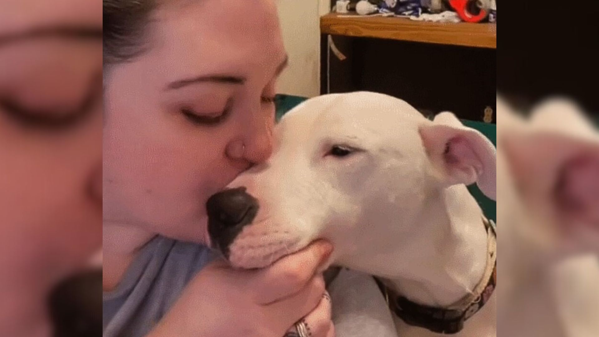 woman kissing deaf pup