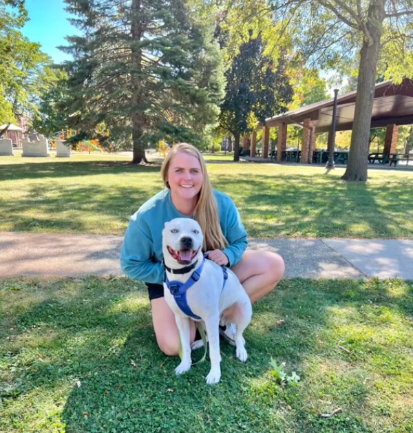 woman and dog at the park