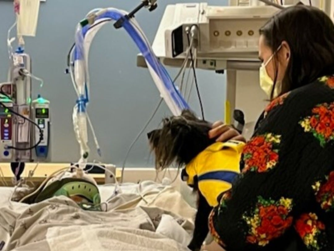 woman and dog in hospital