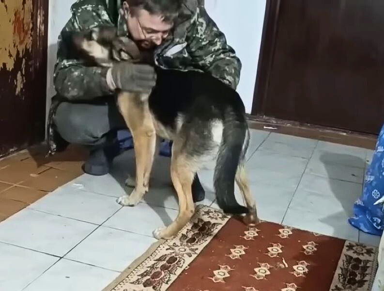 man hugging with dog in the house