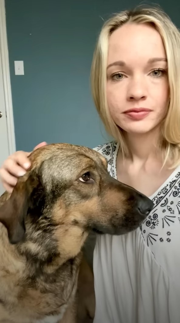 woman and adopted dog