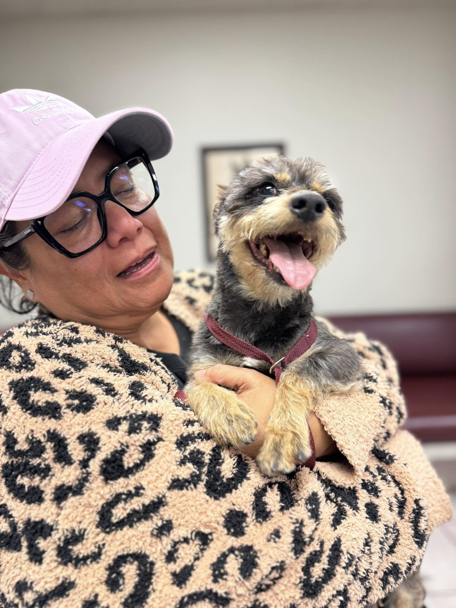 woman and happy dog