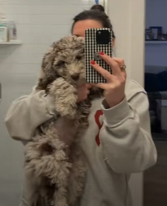 woman and dog in mirror